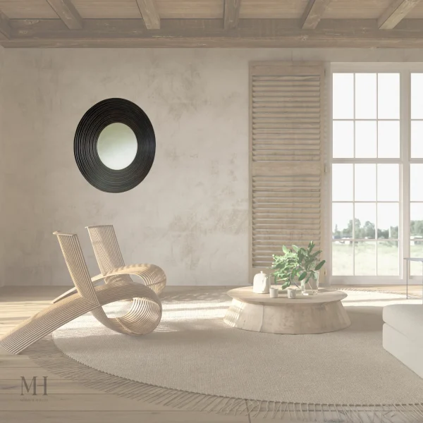 miroir-rond-bois-1 Miroir Rond en Bois d'Or Brun 82 cm au design unique
