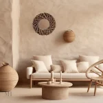 Miroir rond en bois flotté, 40 cm, design naturel