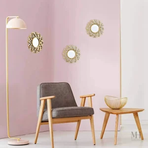 Miroir rond design doré 25 cm pour une déco contemporaine