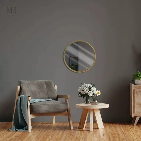 Miroir Rond en Bois Doré 30 cm au Design Élégant