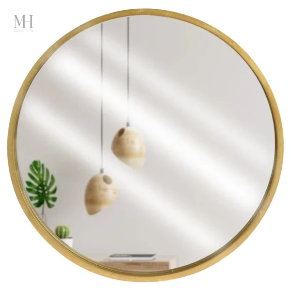 Miroir décoratif rond, finition dorée, style moderne