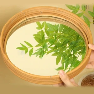 Miroir en Rotin avec Suspension en Corde de Jute