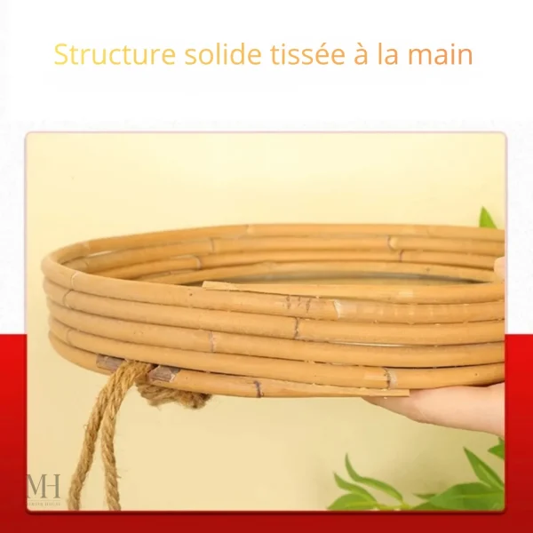 Miroir Rond en Rotin au Style Naturel