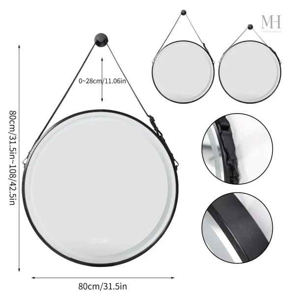Miroir antibuée rond avec éclairage LED intégré