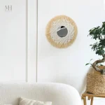 Miroir Rond Raphia 35 cm avec Tissage Macramé
