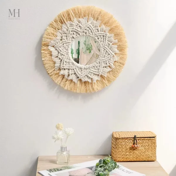 Miroir Bohème en Raphia avec design tissé