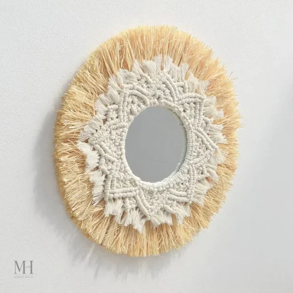 Accessoire déco bohème : Miroir Rond Raphia