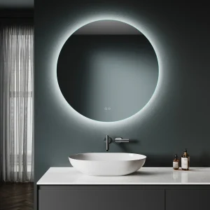 Miroir rond rétro-éclairé 80 cm design antibuée