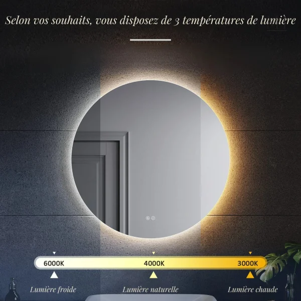 Miroir LED IP44, idéal pour espaces humides