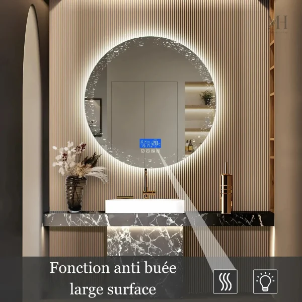Miroir rond lumineux 100 cm, idéal pour la salle de bain
