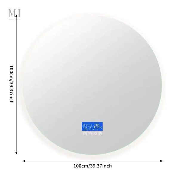 Éclairage LED intégré dans un miroir rond antibuée