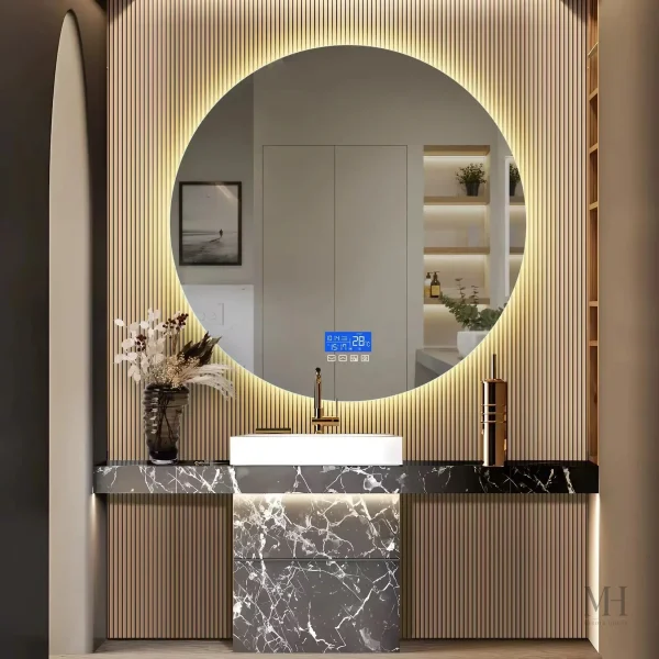 Miroir de salle de bain rond, design moderne et pratique