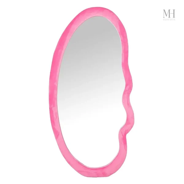 miroir-rose-1 Miroir rose en velours, forme organique, 50 × 100 cm