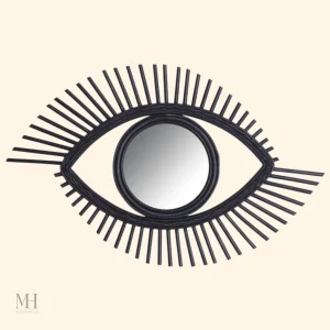 Miroir rond en rotin noir pour décoration