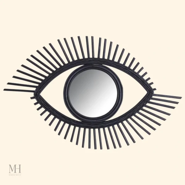 Miroir rond en rotin noir pour décoration