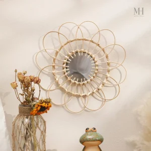 Miroir Rond en Rotin - Élément de Décoration Naturelle