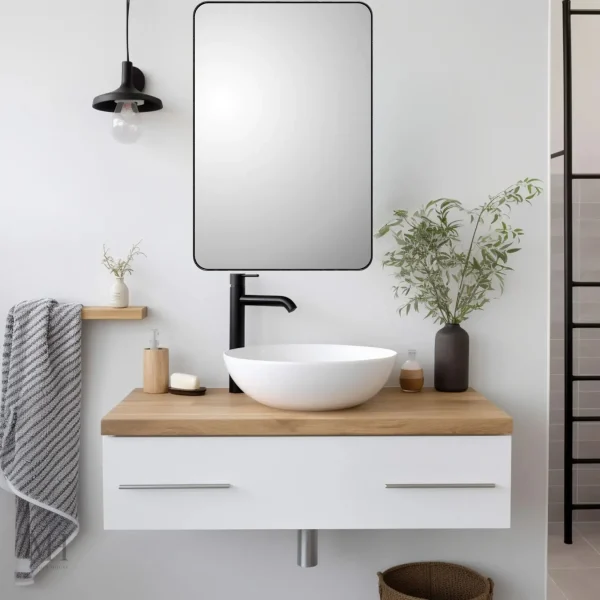 Miroir noir avec angles arrondis pour salle de bain