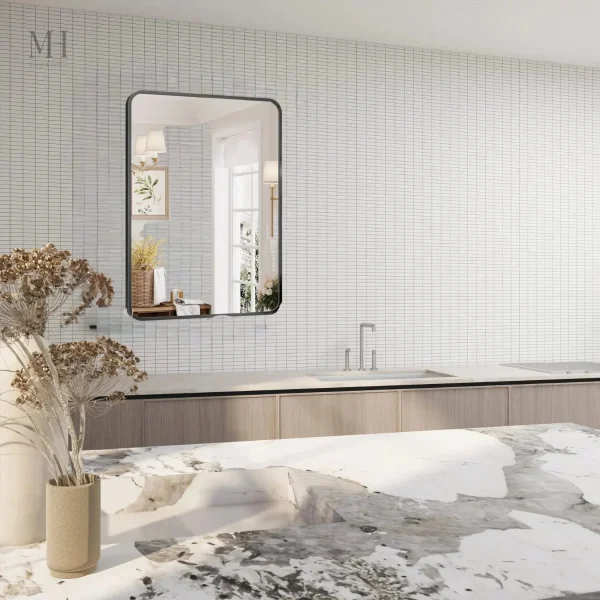 Miroir rectangulaire noir, style moderne pour salle d'eau