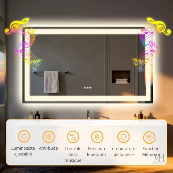 Miroir salle de bain rétroéclairé 120 x 70 cm, design élégant
