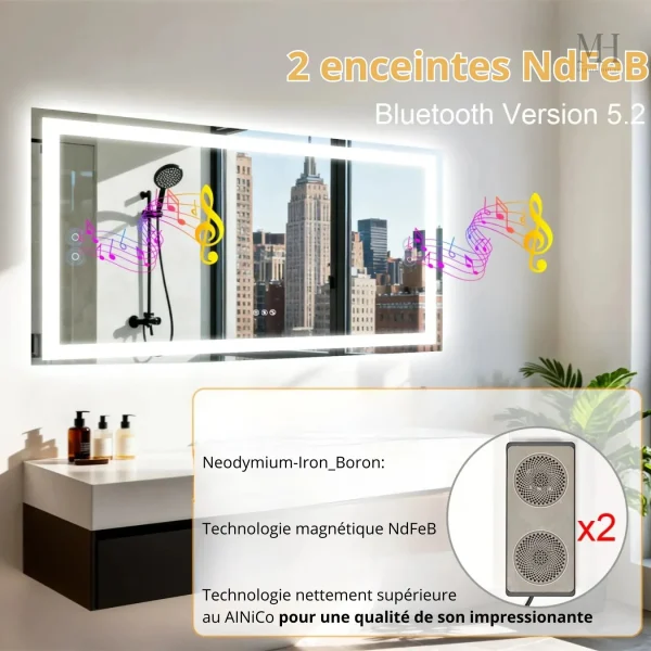 Miroir 120 x 70 cm pour salle de bain, technologie innovante