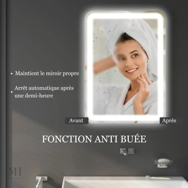 Miroir salle de bain LED 50x70 avec éclairage intégré