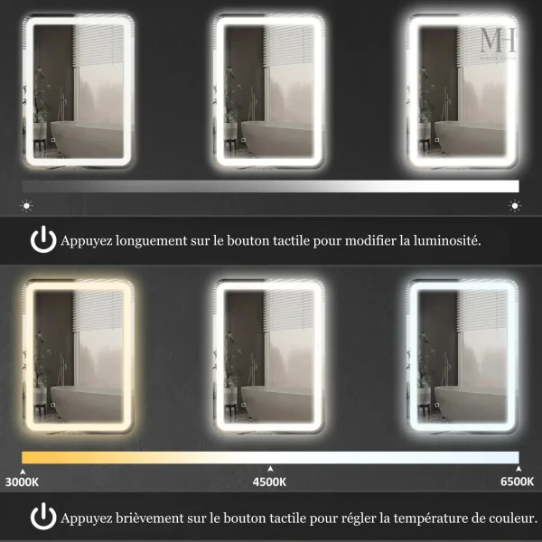 Miroir anti-buée 50x70 avec éclairage moderne
