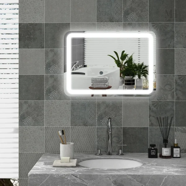 Miroir LED pour salle de bain 50x70, design fonctionnel