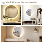 Accessoire de salle de bain : miroir anti buée lumineux
