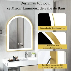 Miroir de salle de bain en or avec éclairage