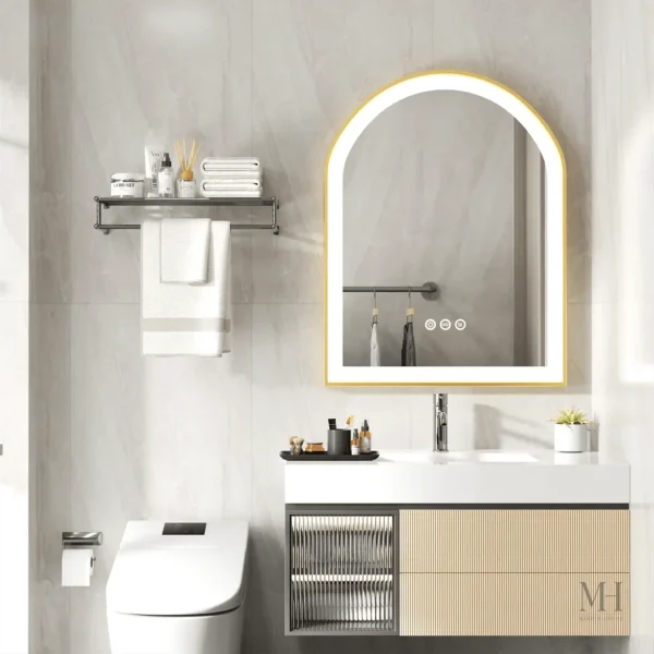 Miroir moderne avec finition dorée et lumière