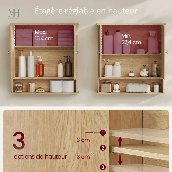 Miroir élégant avec étagères en bois naturel