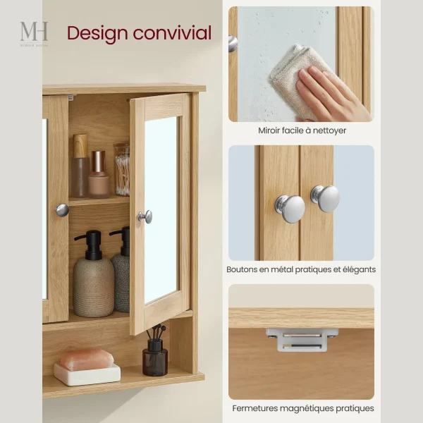 Accessoire de salle de bain : miroir avec rangement