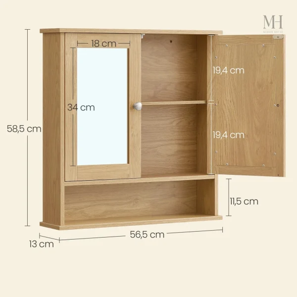 Design fonctionnel : miroir et rangement en bois naturel