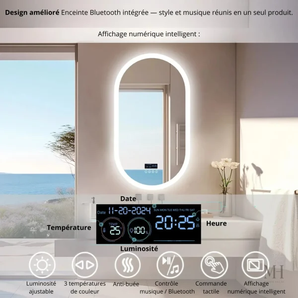 Miroir LED élégant pour décoration de salle de bain