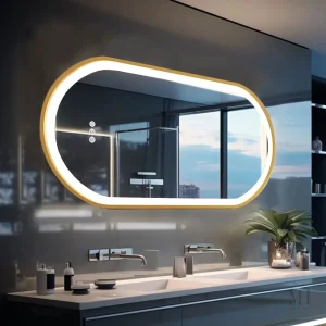 Miroir doré ovale LED 120x60 cm pour salle de bain