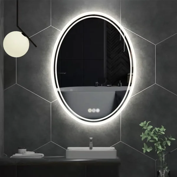 Miroir ovale lumineux pour salle de bain moderne