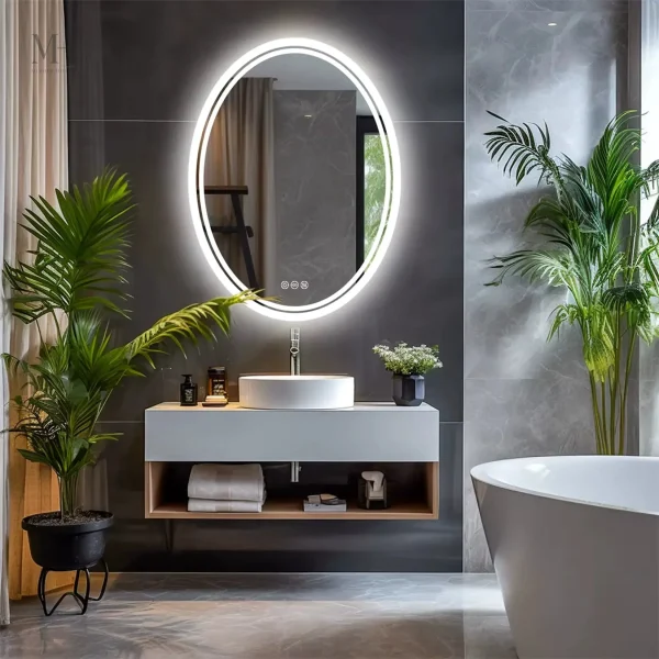 Miroir de salle de bain avec options de lumière variées