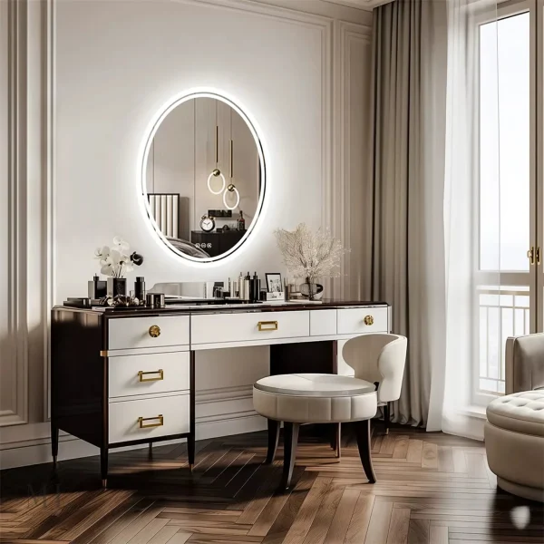 Miroir lumineux ovale, accessoire essentiel pour salle de bain