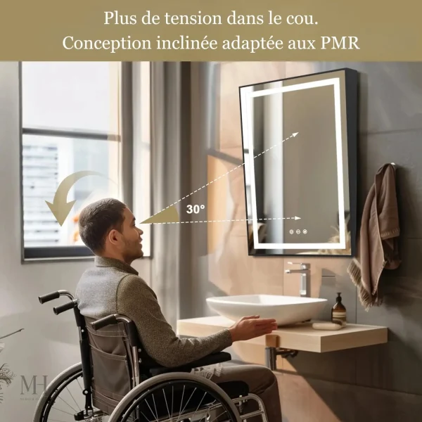 Miroir de salle de bain design antibuée et inclinable