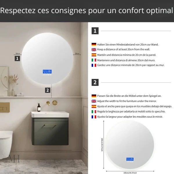 Miroir de salle de bain design avec éclairage LED