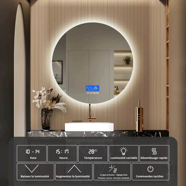 Miroir salle de bain lumineux et fonctionnel