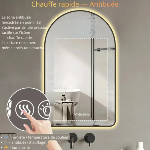 Miroir salle de bain en arche avec fonction antibuée