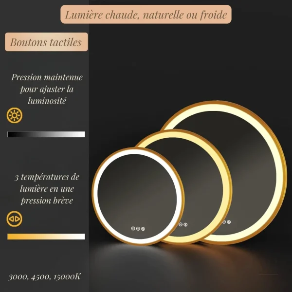 Miroir de salle de bain LED 80 cm, design moderne et pratique