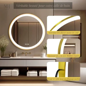 Miroir 80 cm avec éclairage LED et technologie anti-buée