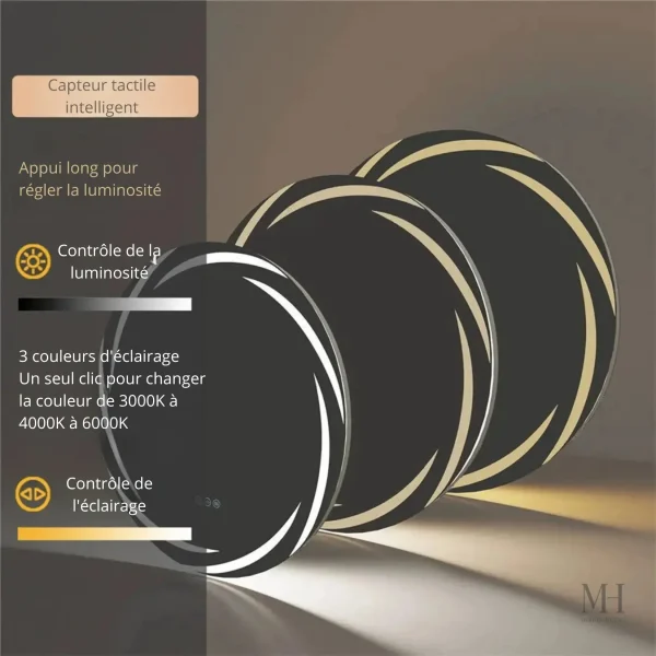 Miroir 60 cm avec éclairage LED et protection anti-buée