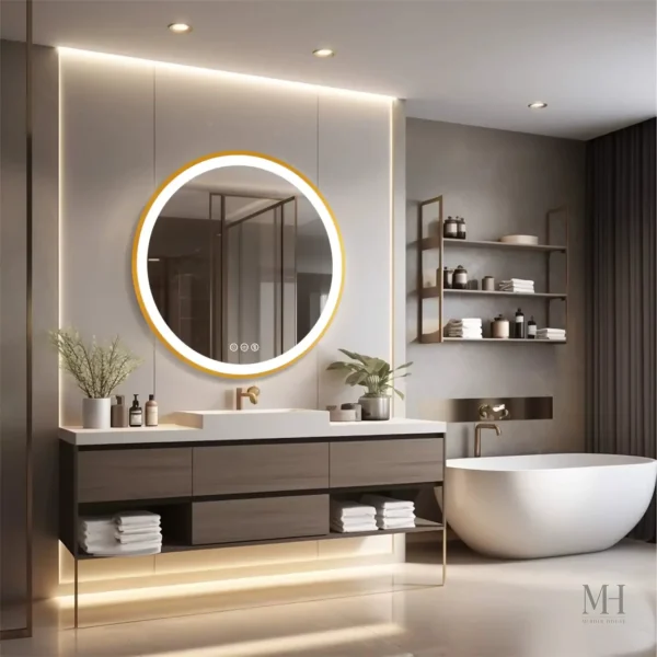 Miroir Or Brossé pour Éclairage de Salle de Bain