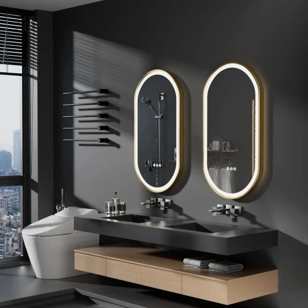 miroir-salle-de-bain-ovale-1 Miroir Salle de Bain Ovale Lumineux avec Cadre Doré