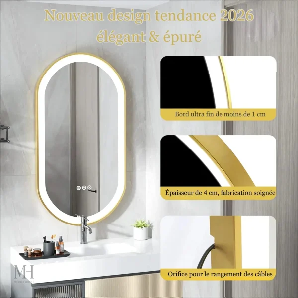 Miroir Antibuée Ovale avec Éclairage Pratique