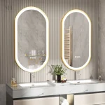 Miroir Ovale avec Cadre Doré et Éclairage LED Antibuée