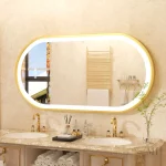 Miroir Antibuée Ovale avec Finition Dorée